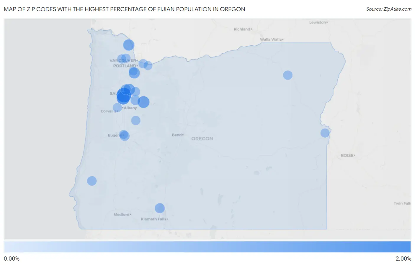 Zip Codes with the Highest Percentage of Fijian Population in Oregon Map