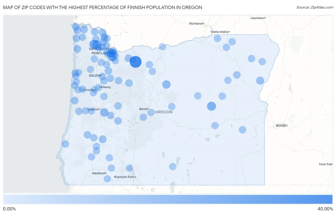 Zip Codes with the Highest Percentage of Finnish Population in Oregon Map