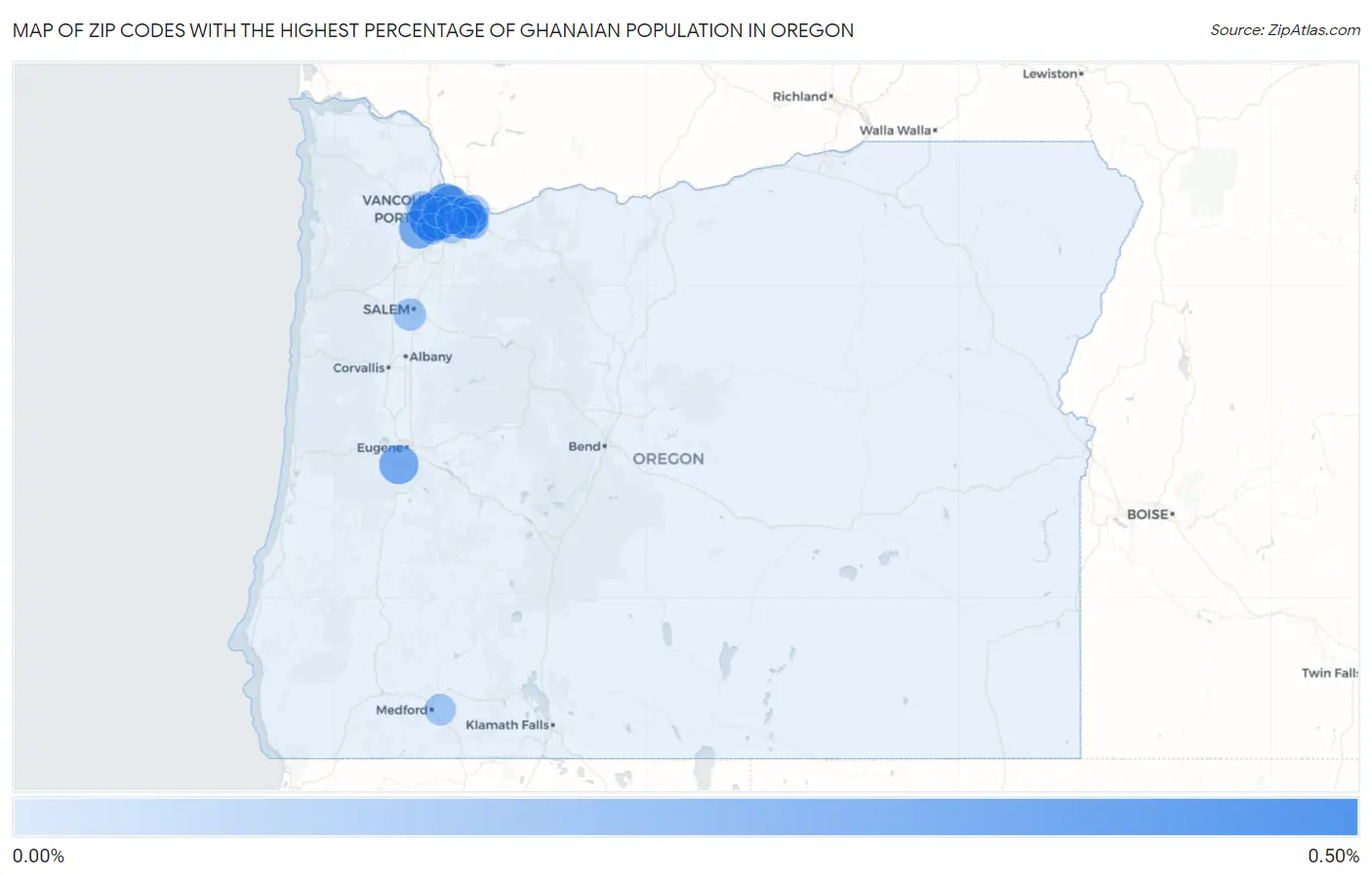 Zip Codes with the Highest Percentage of Ghanaian Population in Oregon Map