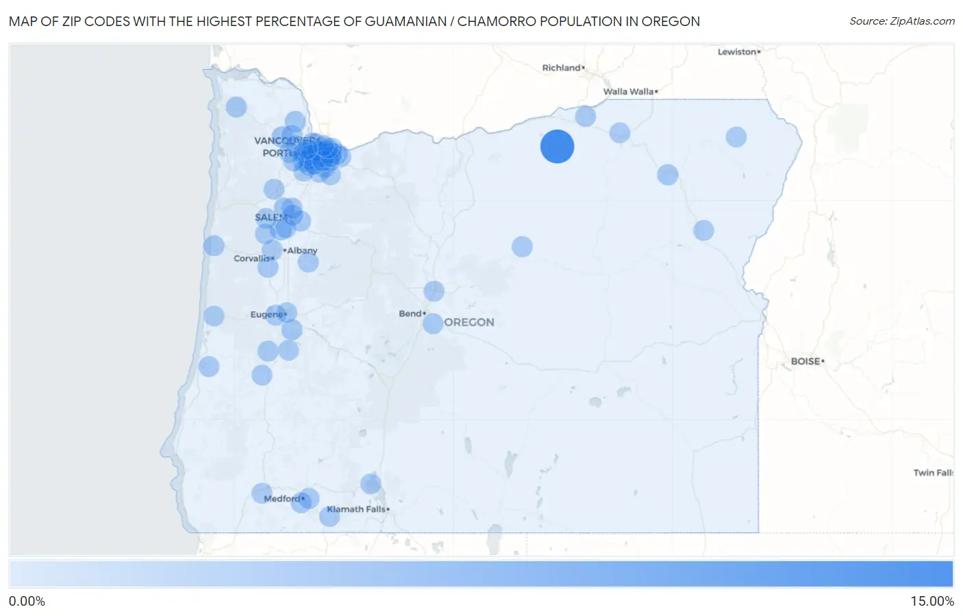 Zip Codes with the Highest Percentage of Guamanian / Chamorro Population in Oregon Map