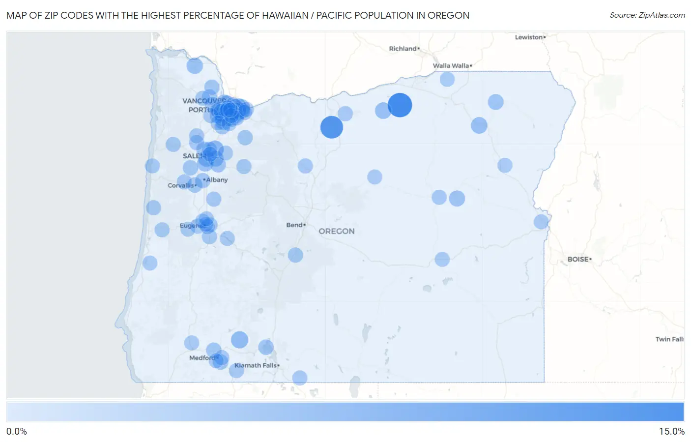 Zip Codes with the Highest Percentage of Hawaiian / Pacific Population in Oregon Map