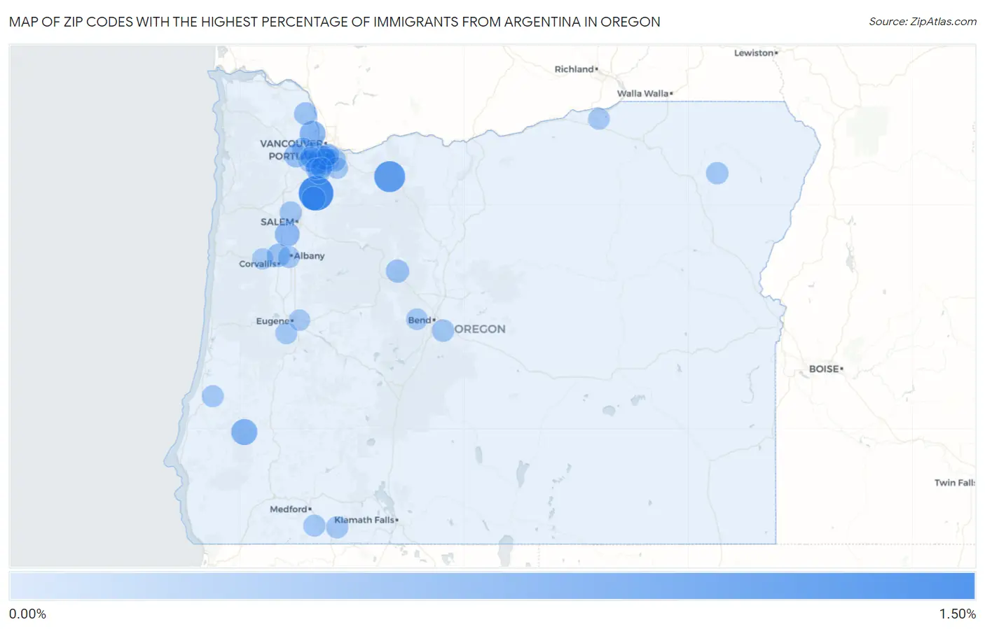 Zip Codes with the Highest Percentage of Immigrants from Argentina in Oregon Map