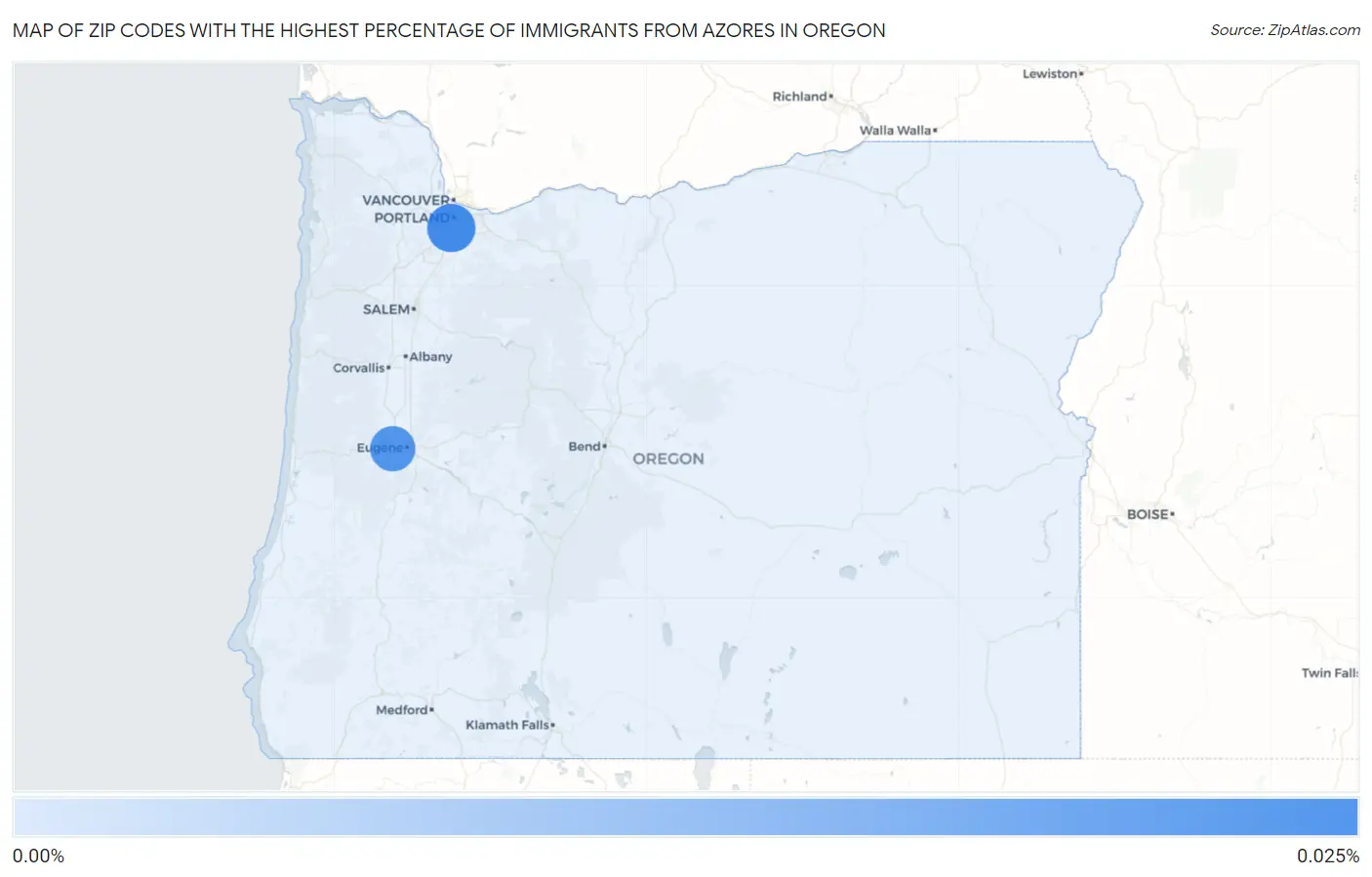 Zip Codes with the Highest Percentage of Immigrants from Azores in Oregon Map