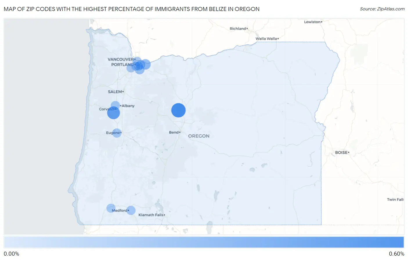 Zip Codes with the Highest Percentage of Immigrants from Belize in Oregon Map