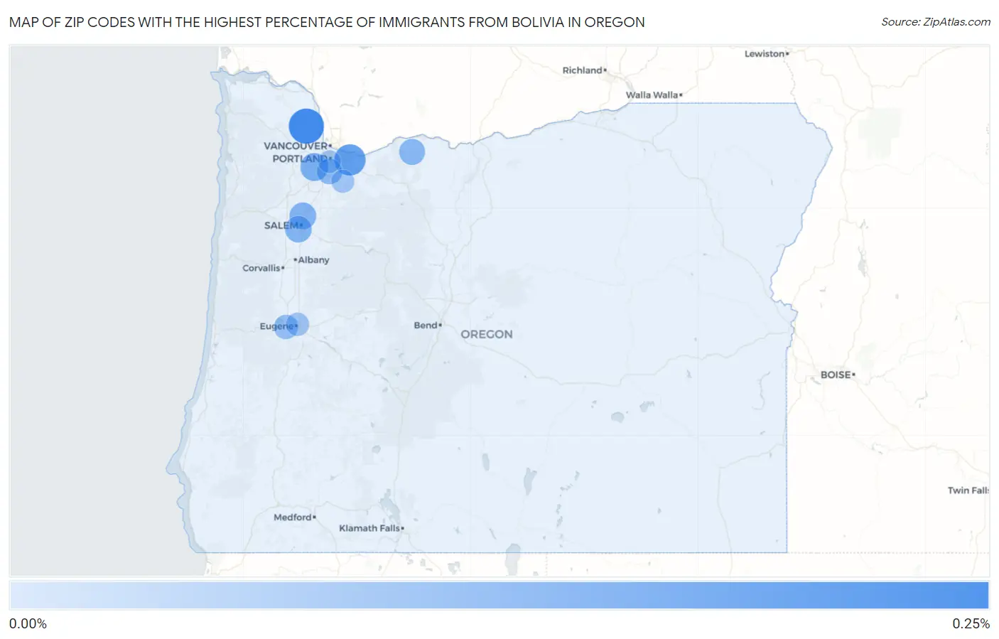 Zip Codes with the Highest Percentage of Immigrants from Bolivia in Oregon Map
