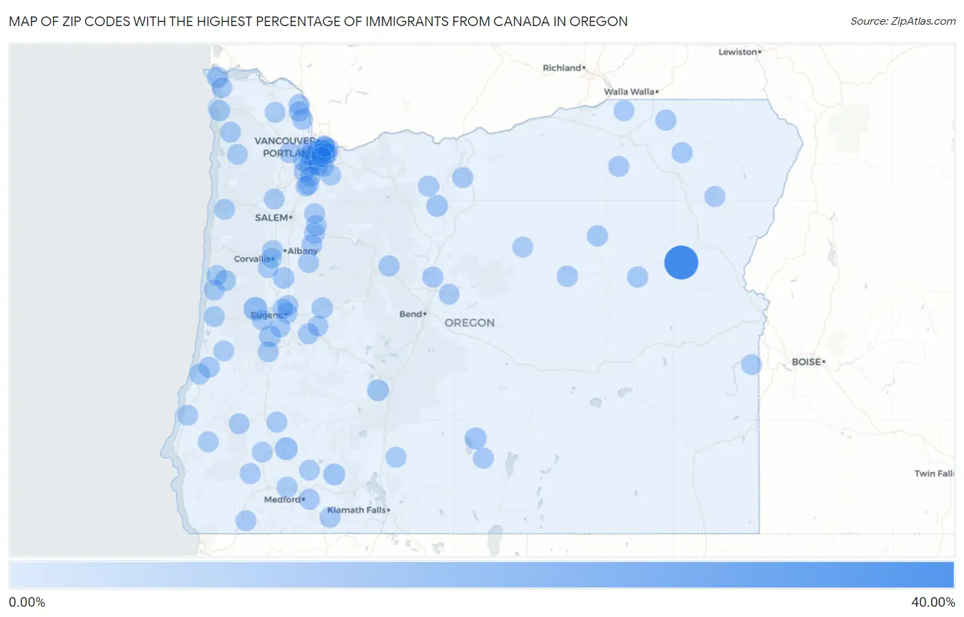 Zip Codes with the Highest Percentage of Immigrants from Canada in Oregon Map