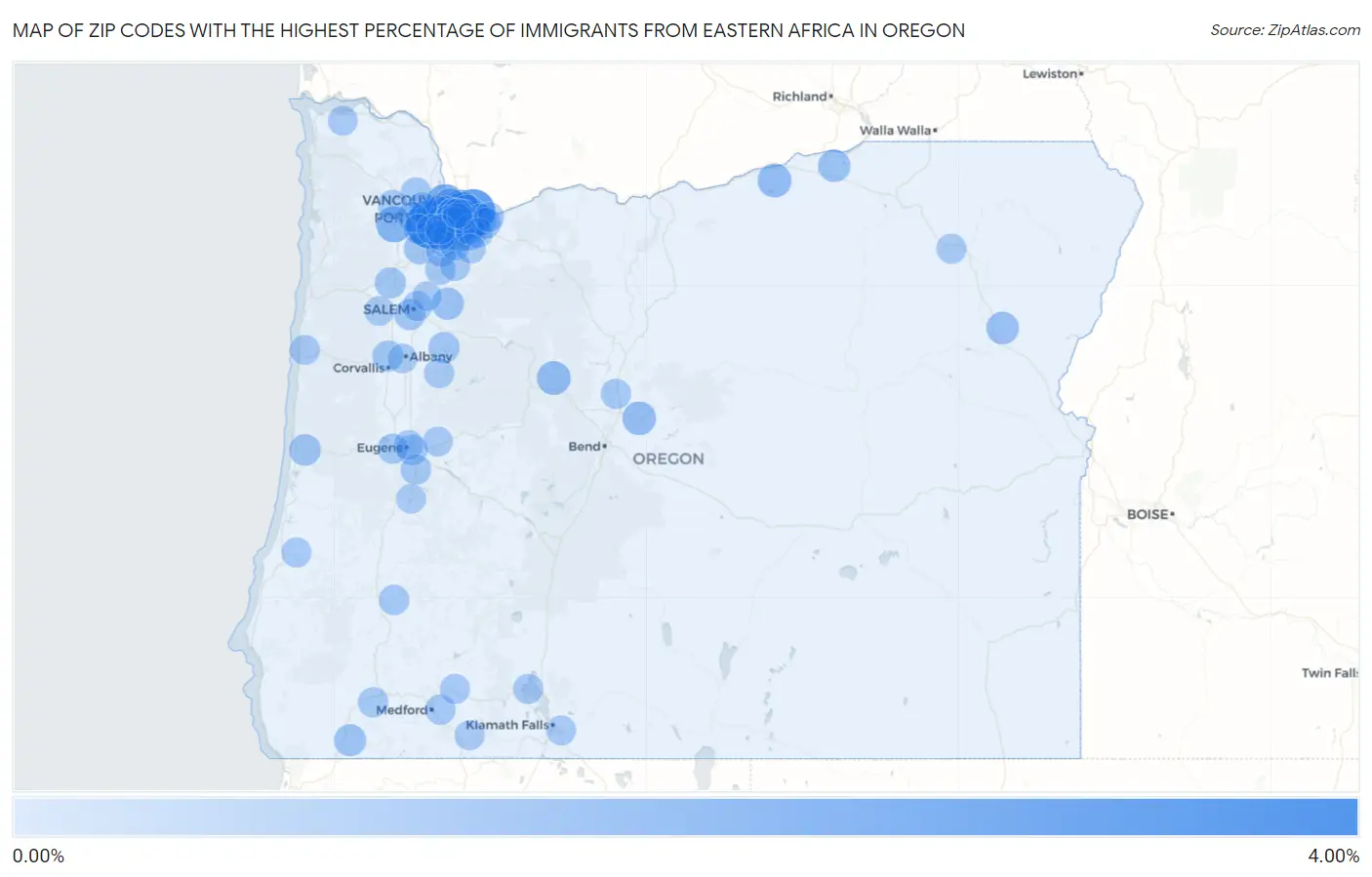 Zip Codes with the Highest Percentage of Immigrants from Eastern Africa in Oregon Map