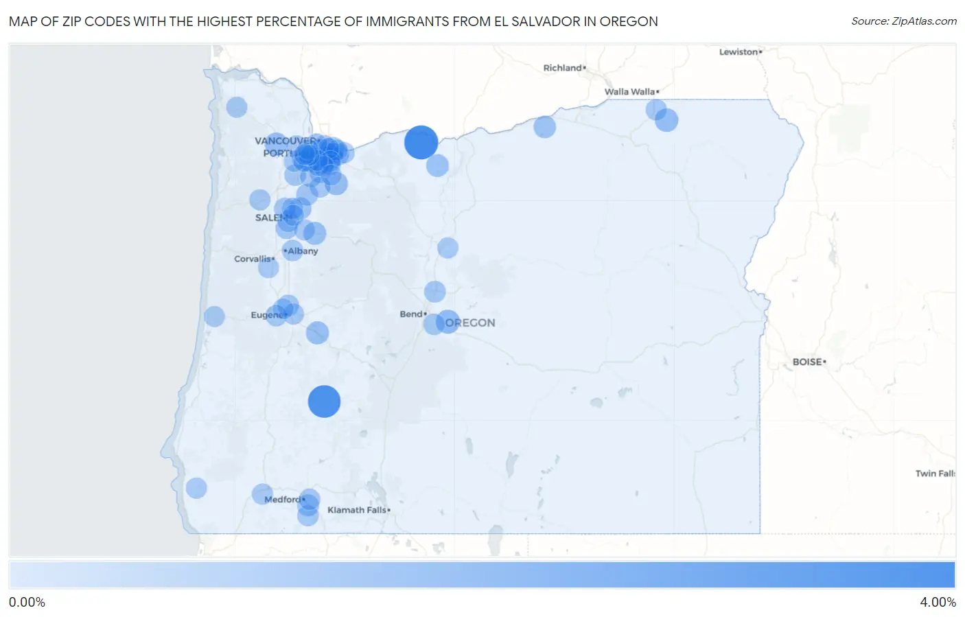 Zip Codes with the Highest Percentage of Immigrants from El Salvador in Oregon Map