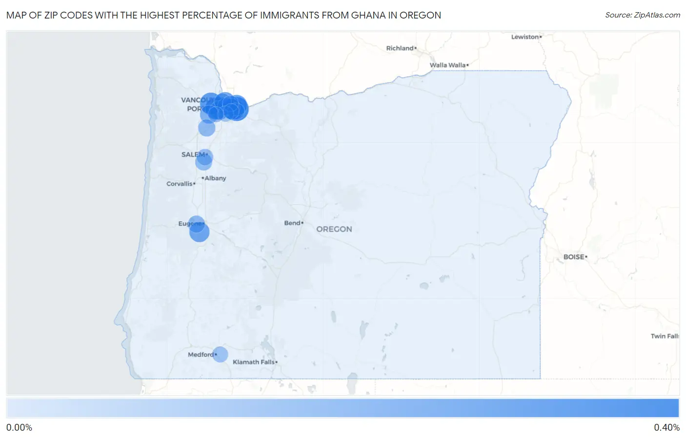 Zip Codes with the Highest Percentage of Immigrants from Ghana in Oregon Map