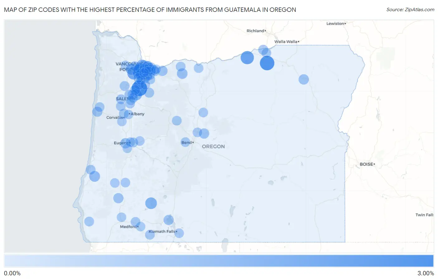 Zip Codes with the Highest Percentage of Immigrants from Guatemala in Oregon Map