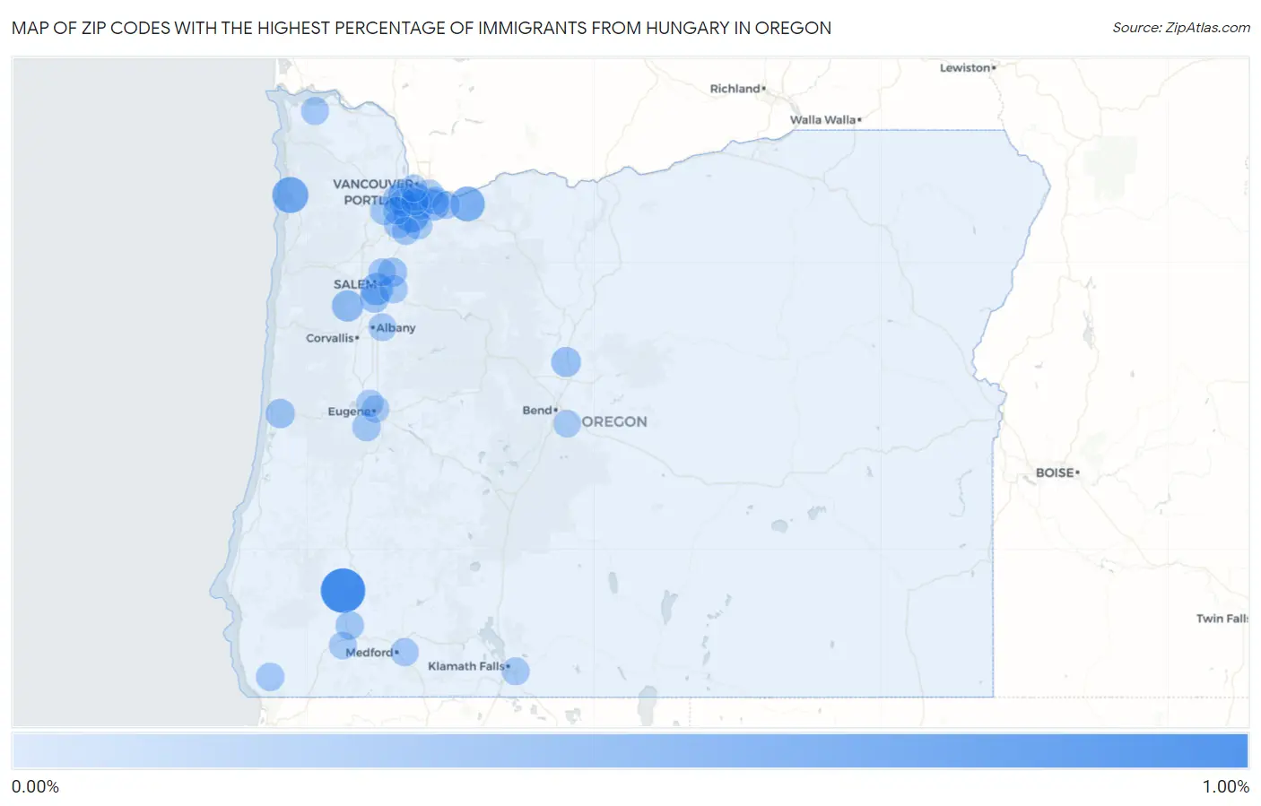 Zip Codes with the Highest Percentage of Immigrants from Hungary in Oregon Map