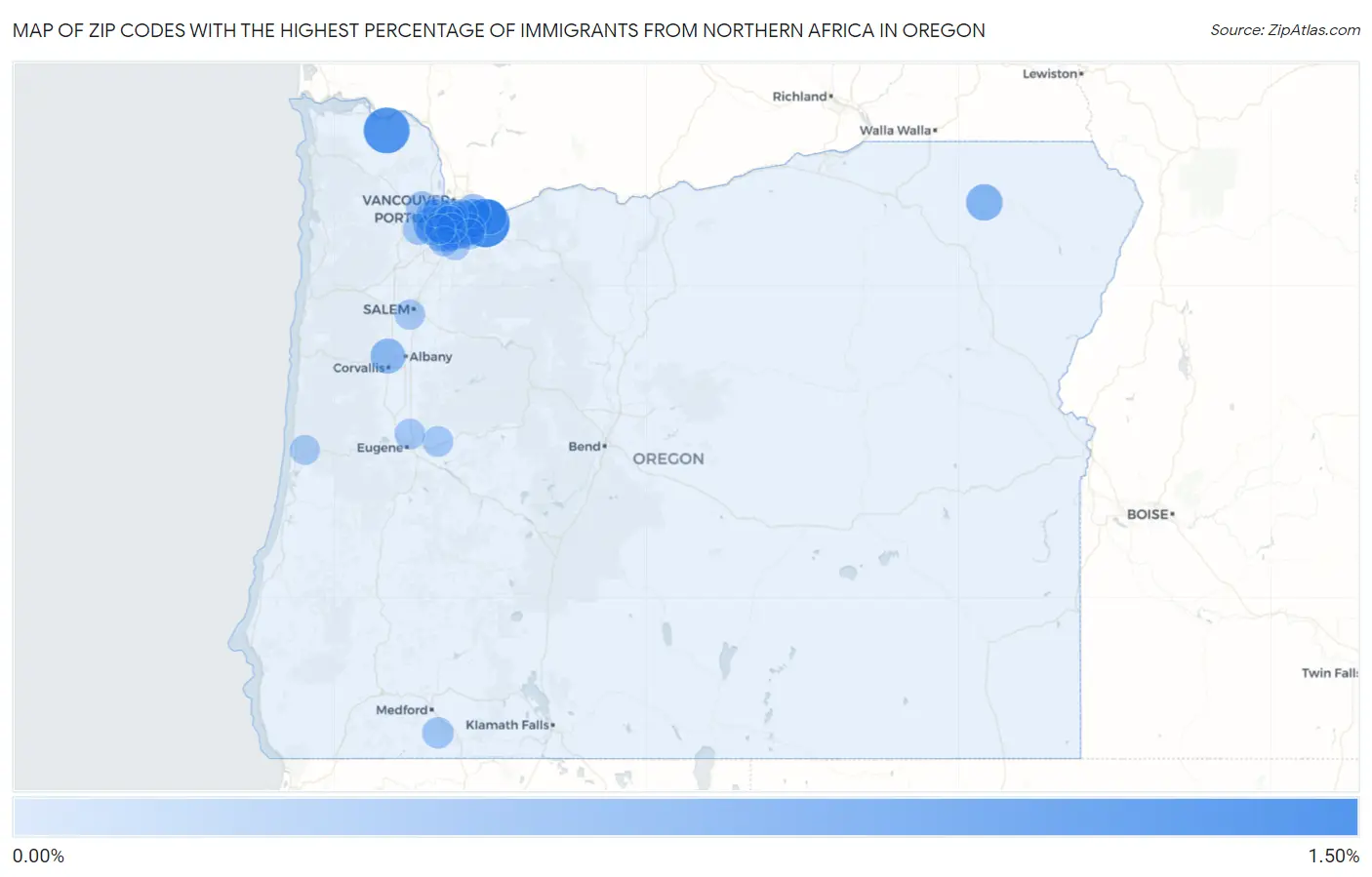Zip Codes with the Highest Percentage of Immigrants from Northern Africa in Oregon Map