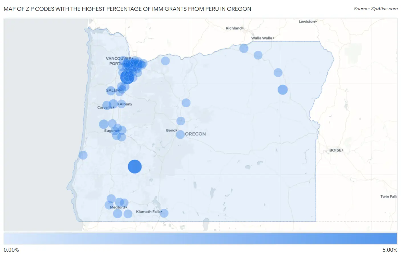 Zip Codes with the Highest Percentage of Immigrants from Peru in Oregon Map