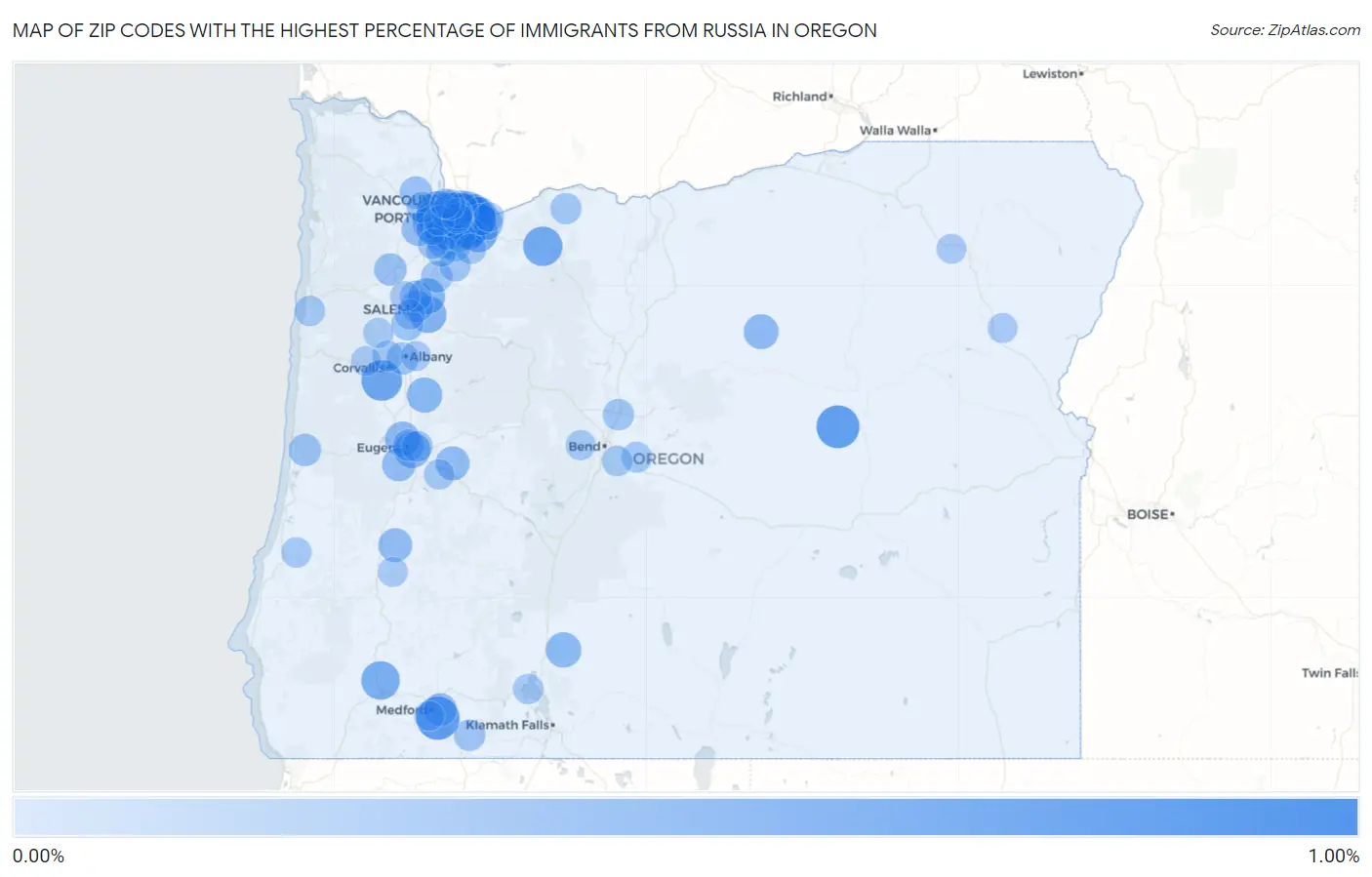 Zip Codes with the Highest Percentage of Immigrants from Russia in Oregon Map