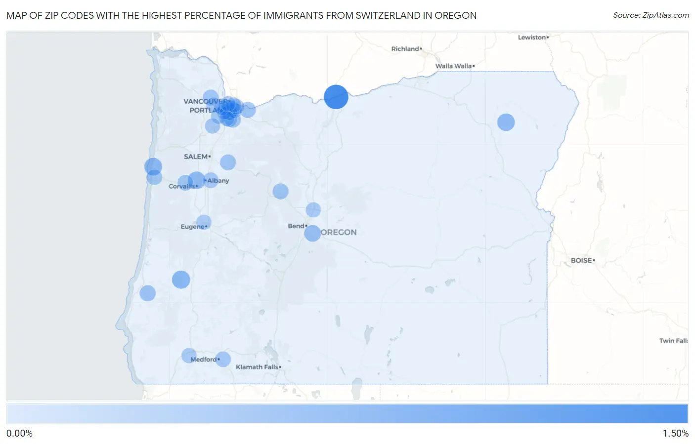 Zip Codes with the Highest Percentage of Immigrants from Switzerland in Oregon Map