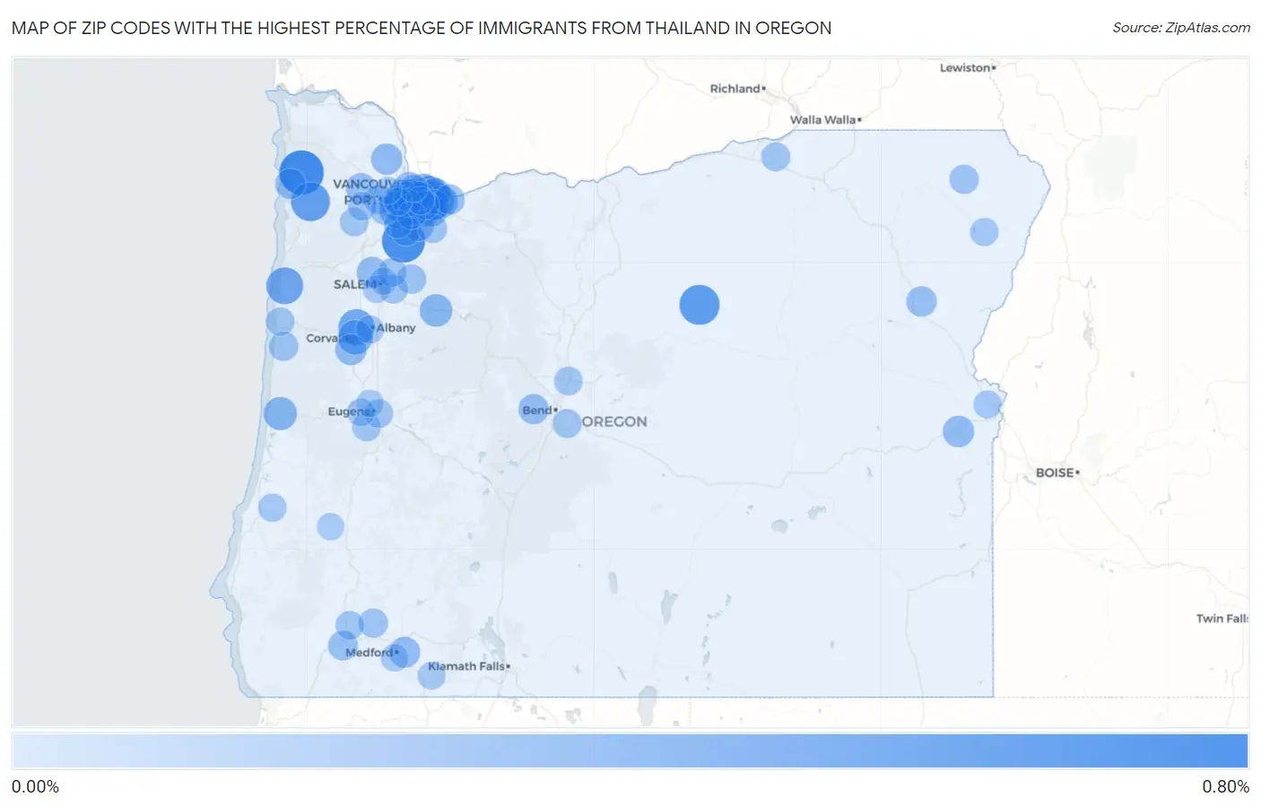 Zip Codes with the Highest Percentage of Immigrants from Thailand in Oregon Map