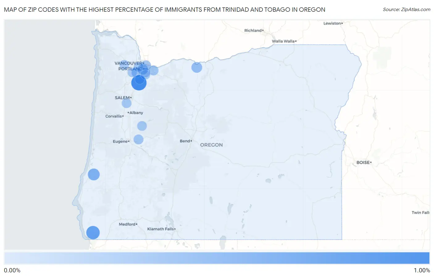 Zip Codes with the Highest Percentage of Immigrants from Trinidad and Tobago in Oregon Map