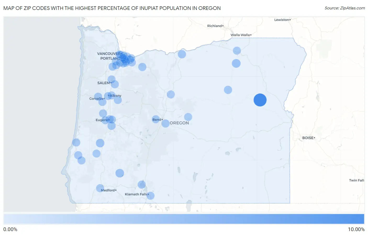 Zip Codes with the Highest Percentage of Inupiat Population in Oregon Map