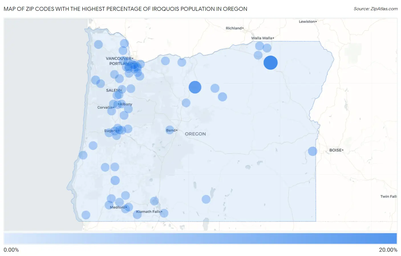 Zip Codes with the Highest Percentage of Iroquois Population in Oregon Map