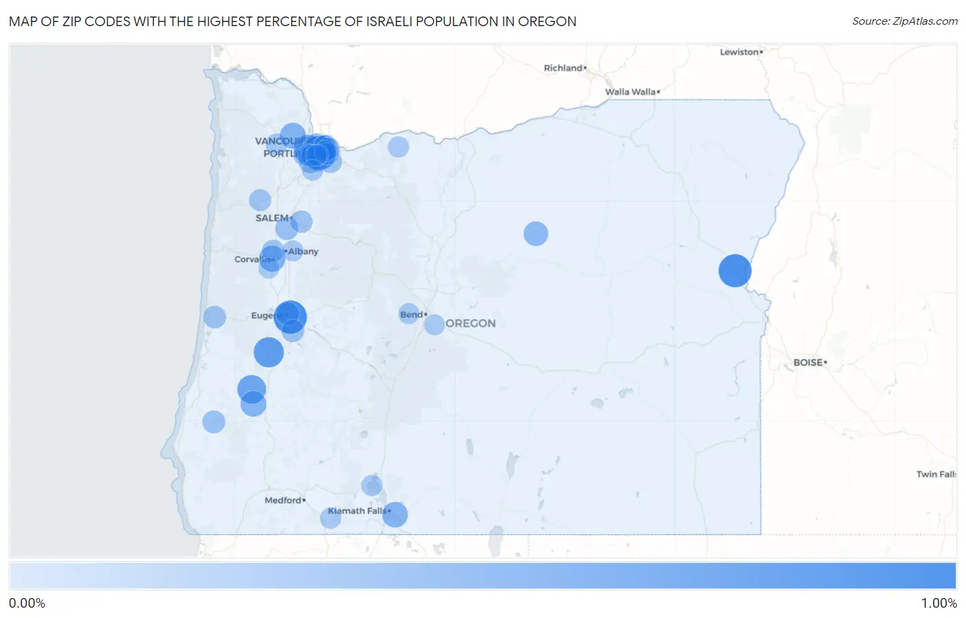Zip Codes with the Highest Percentage of Israeli Population in Oregon Map