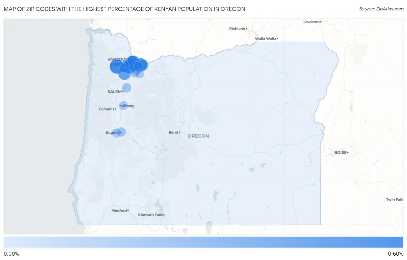 Zip Codes with the Highest Percentage of Kenyan Population in Oregon Map