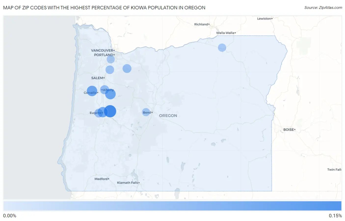 Zip Codes with the Highest Percentage of Kiowa Population in Oregon Map