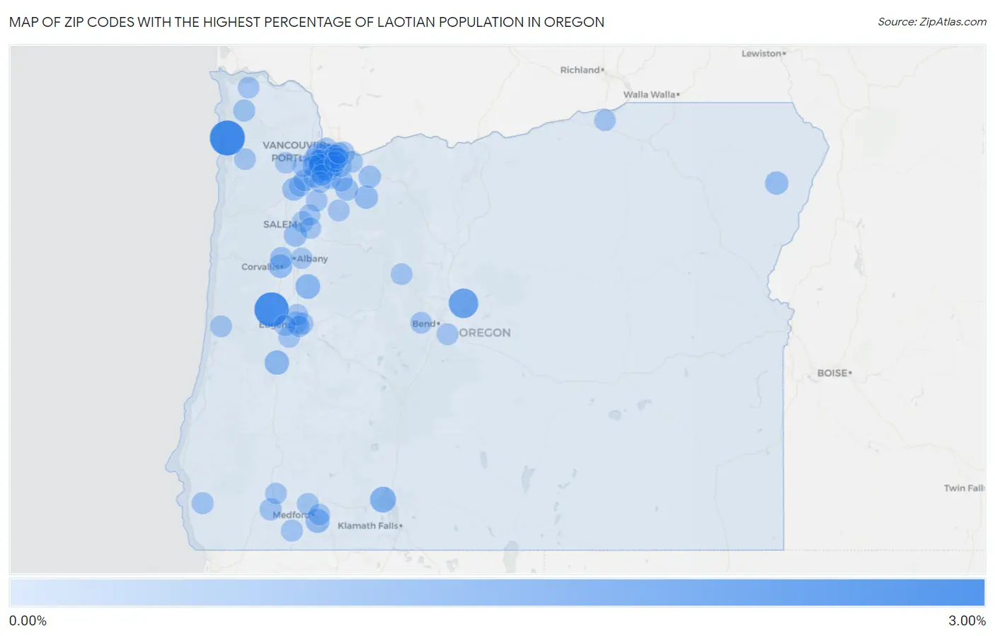 Zip Codes with the Highest Percentage of Laotian Population in Oregon Map