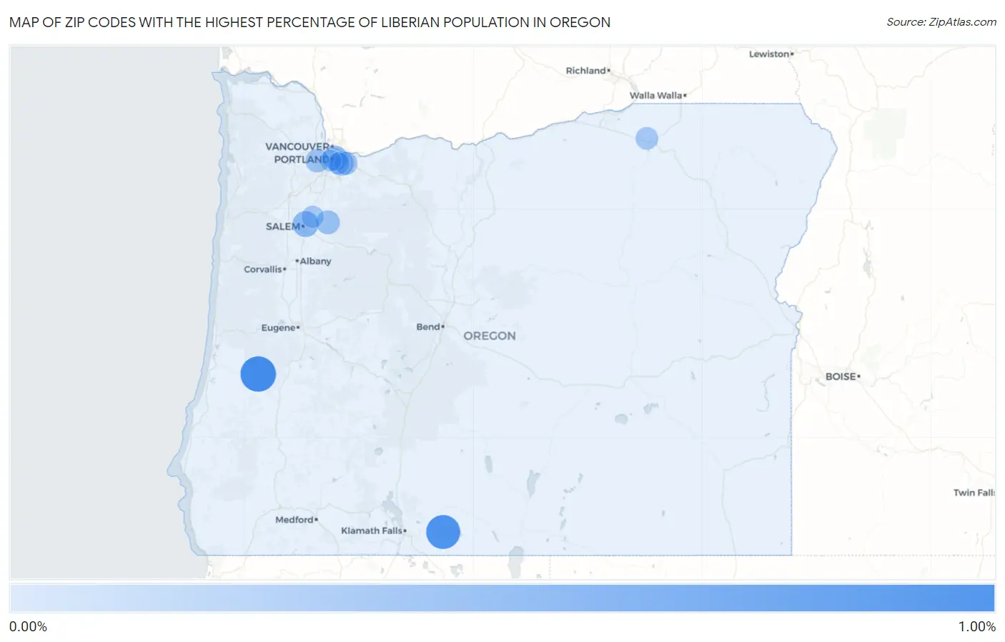 Zip Codes with the Highest Percentage of Liberian Population in Oregon Map