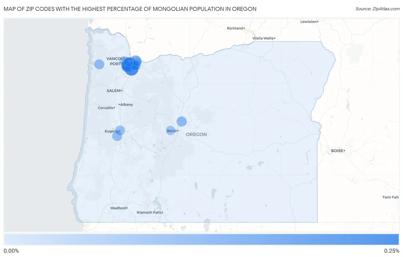 Zip Codes with the Highest Percentage of Mongolian Population in Oregon Map
