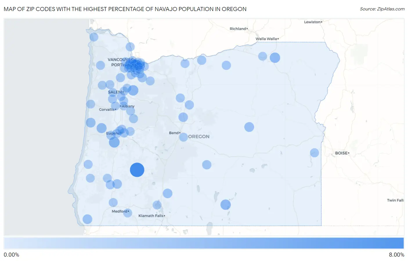 Zip Codes with the Highest Percentage of Navajo Population in Oregon Map
