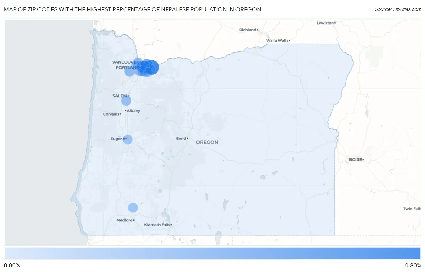 Zip Codes with the Highest Percentage of Nepalese Population in Oregon Map