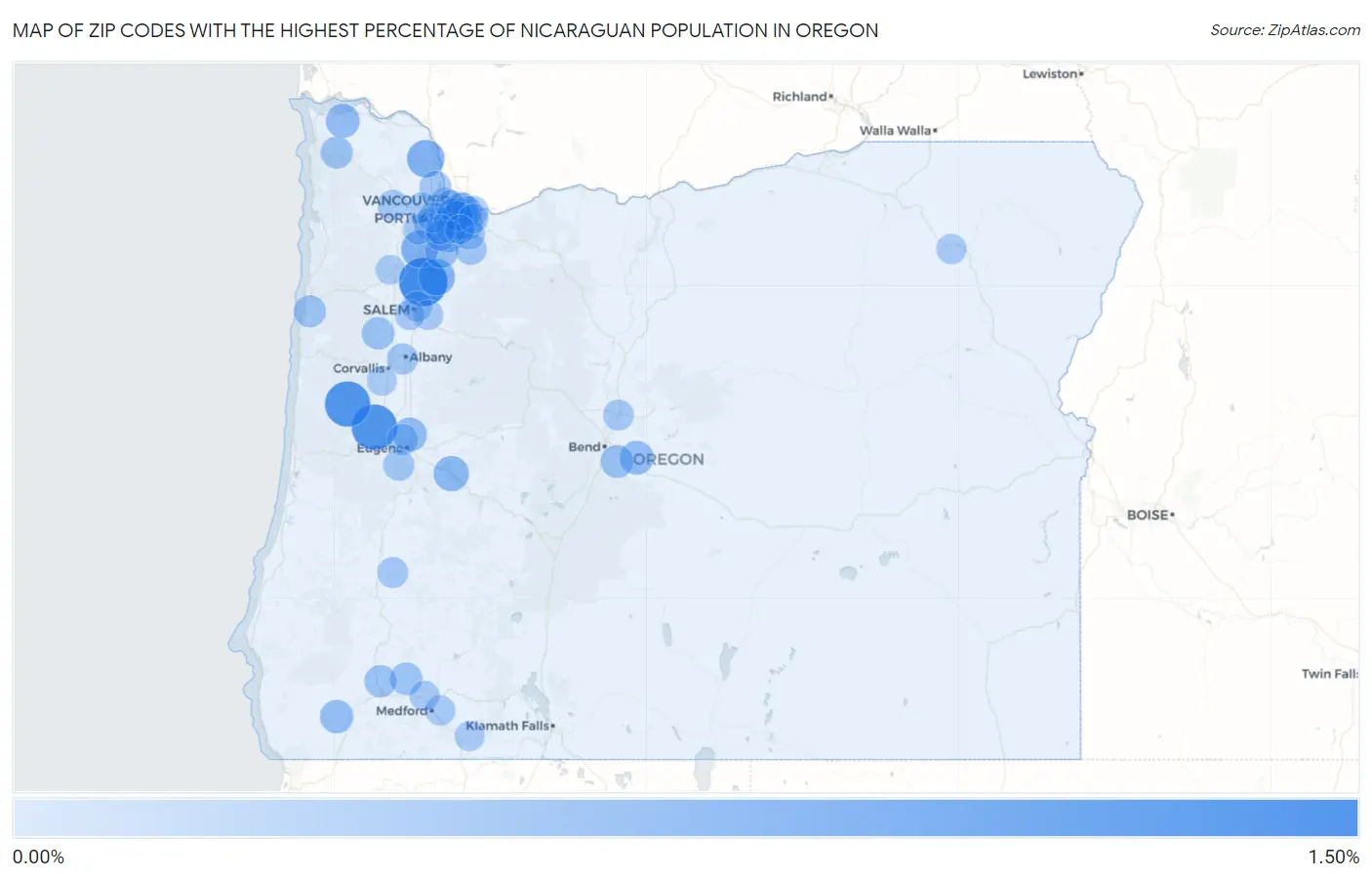 Zip Codes with the Highest Percentage of Nicaraguan Population in Oregon Map