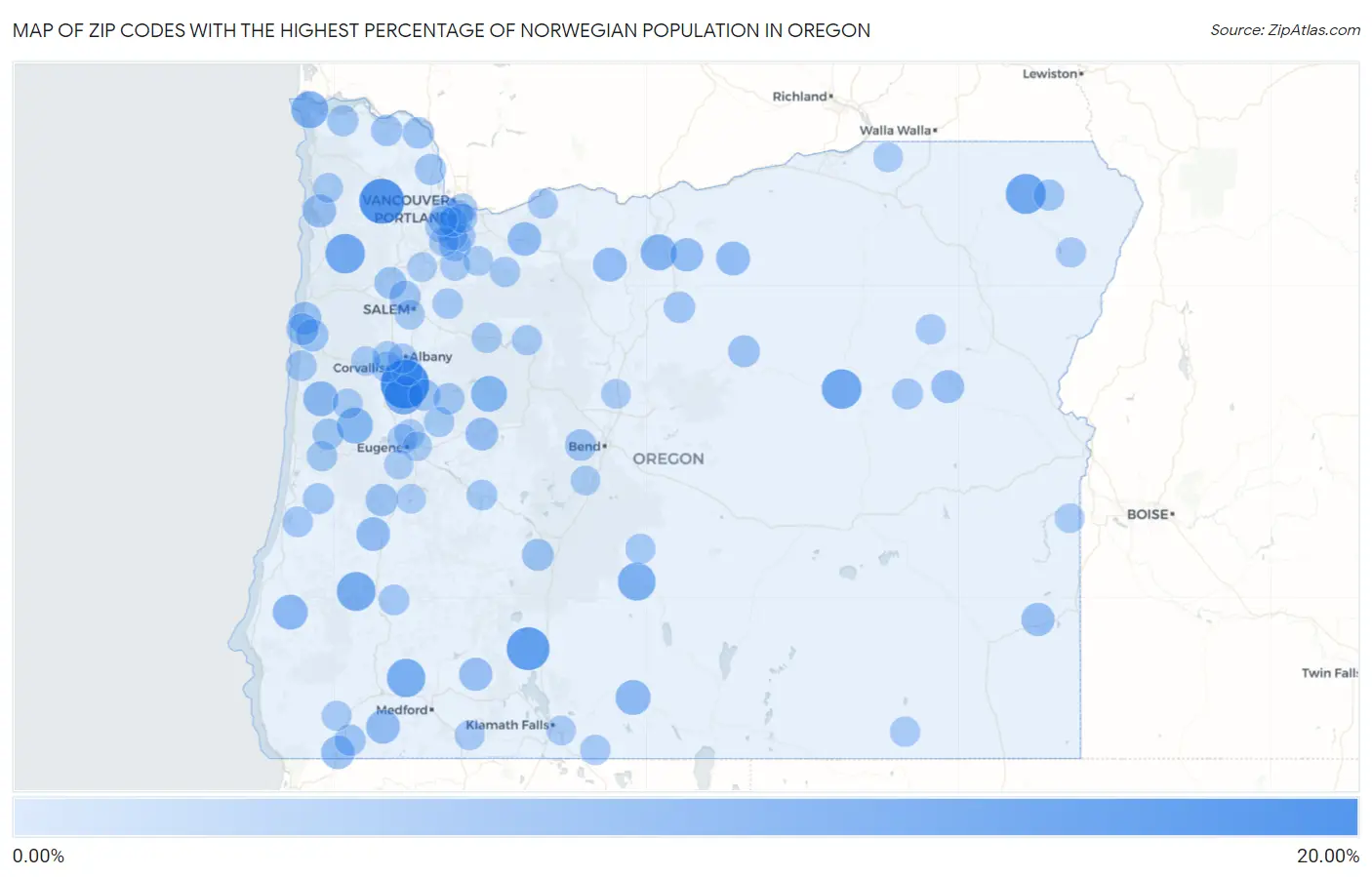 Zip Codes with the Highest Percentage of Norwegian Population in Oregon Map