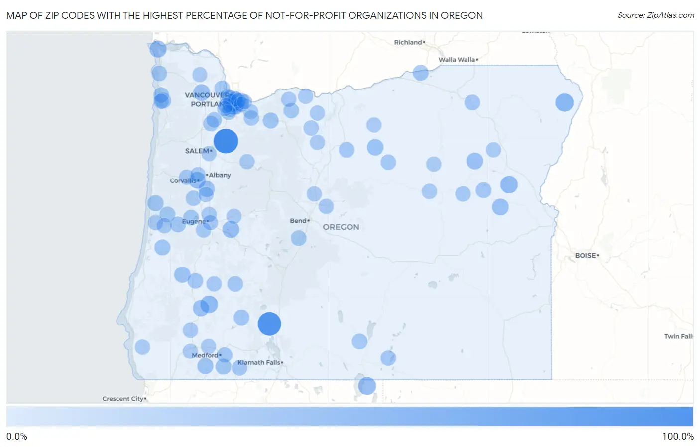 Zip Codes with the Highest Percentage of Not-for-profit Organizations in Oregon Map