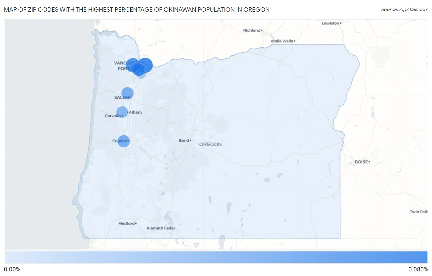Zip Codes with the Highest Percentage of Okinawan Population in Oregon Map