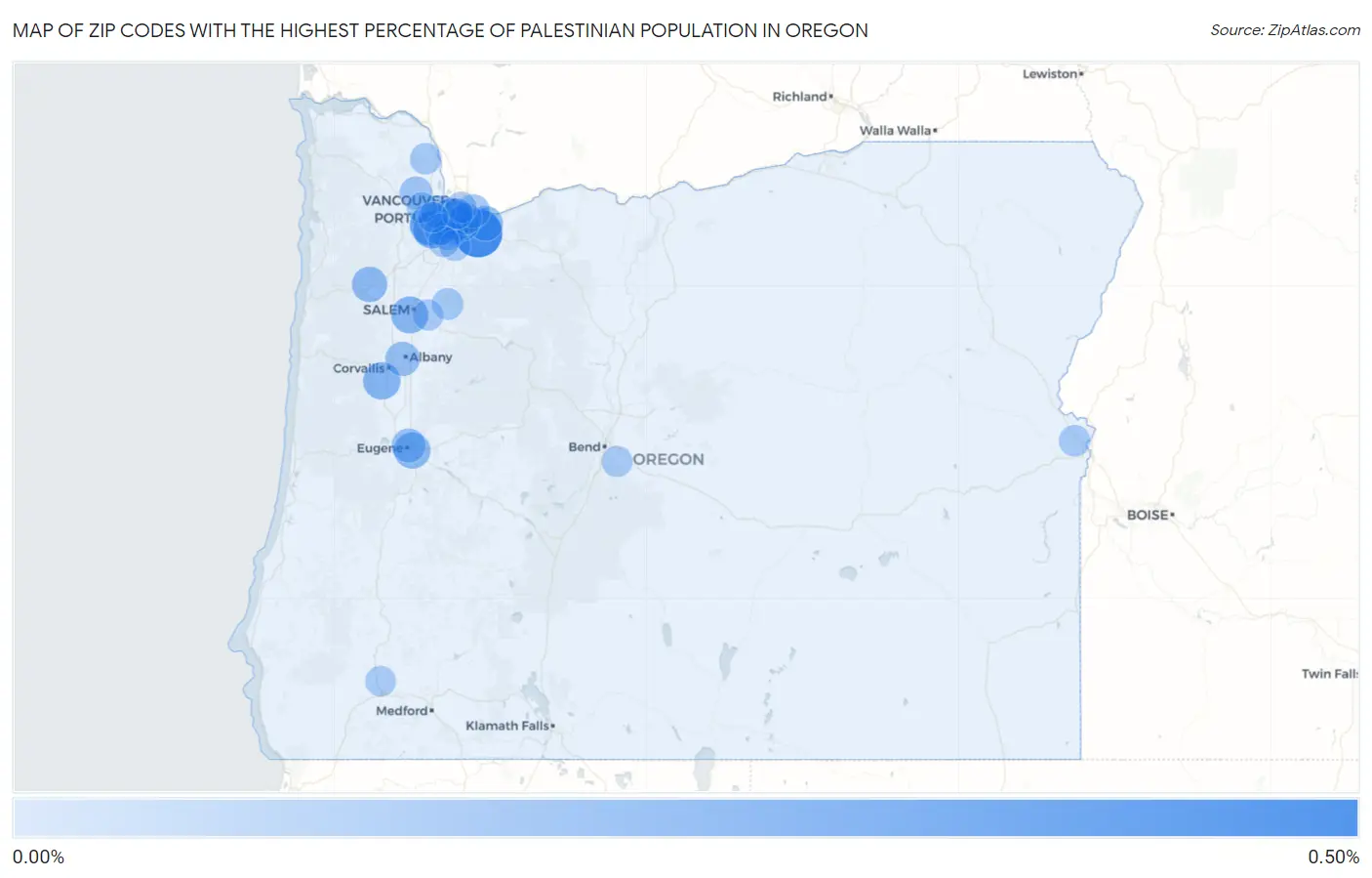 Zip Codes with the Highest Percentage of Palestinian Population in Oregon Map