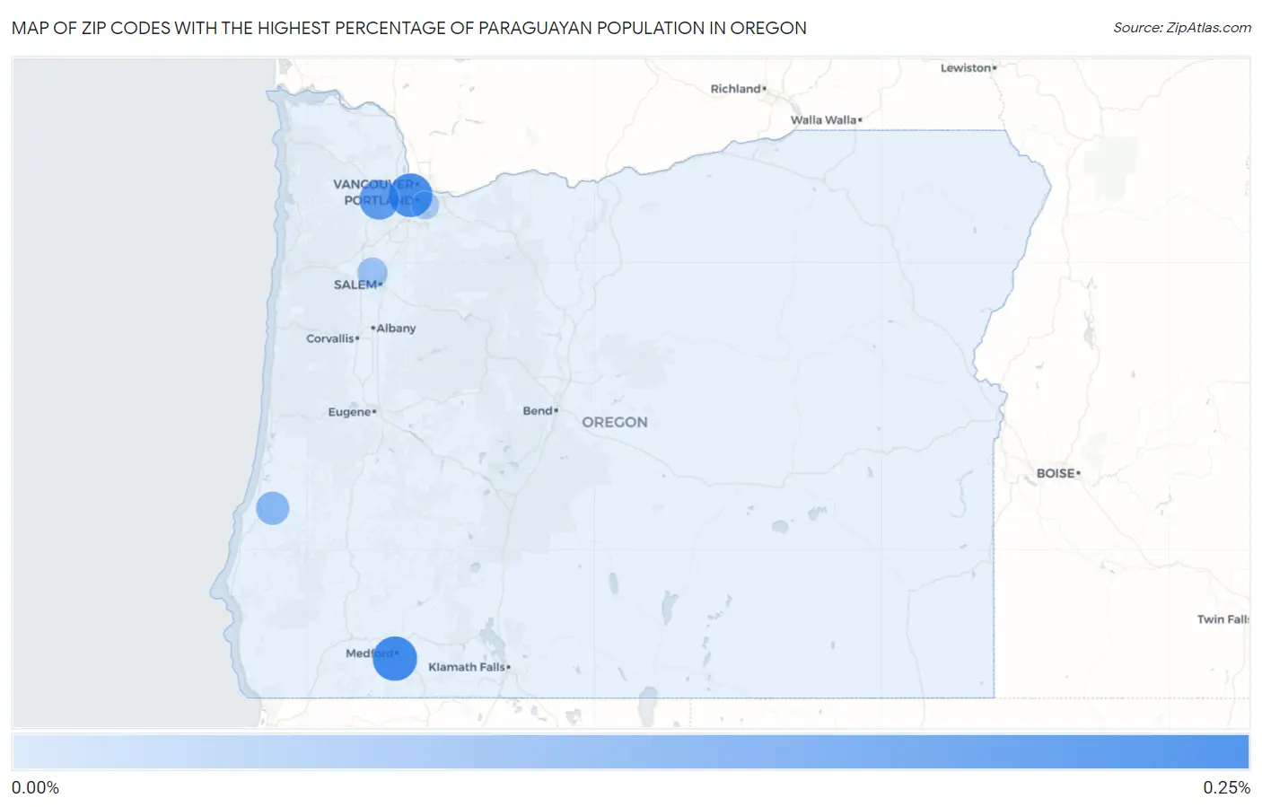 Zip Codes with the Highest Percentage of Paraguayan Population in Oregon Map