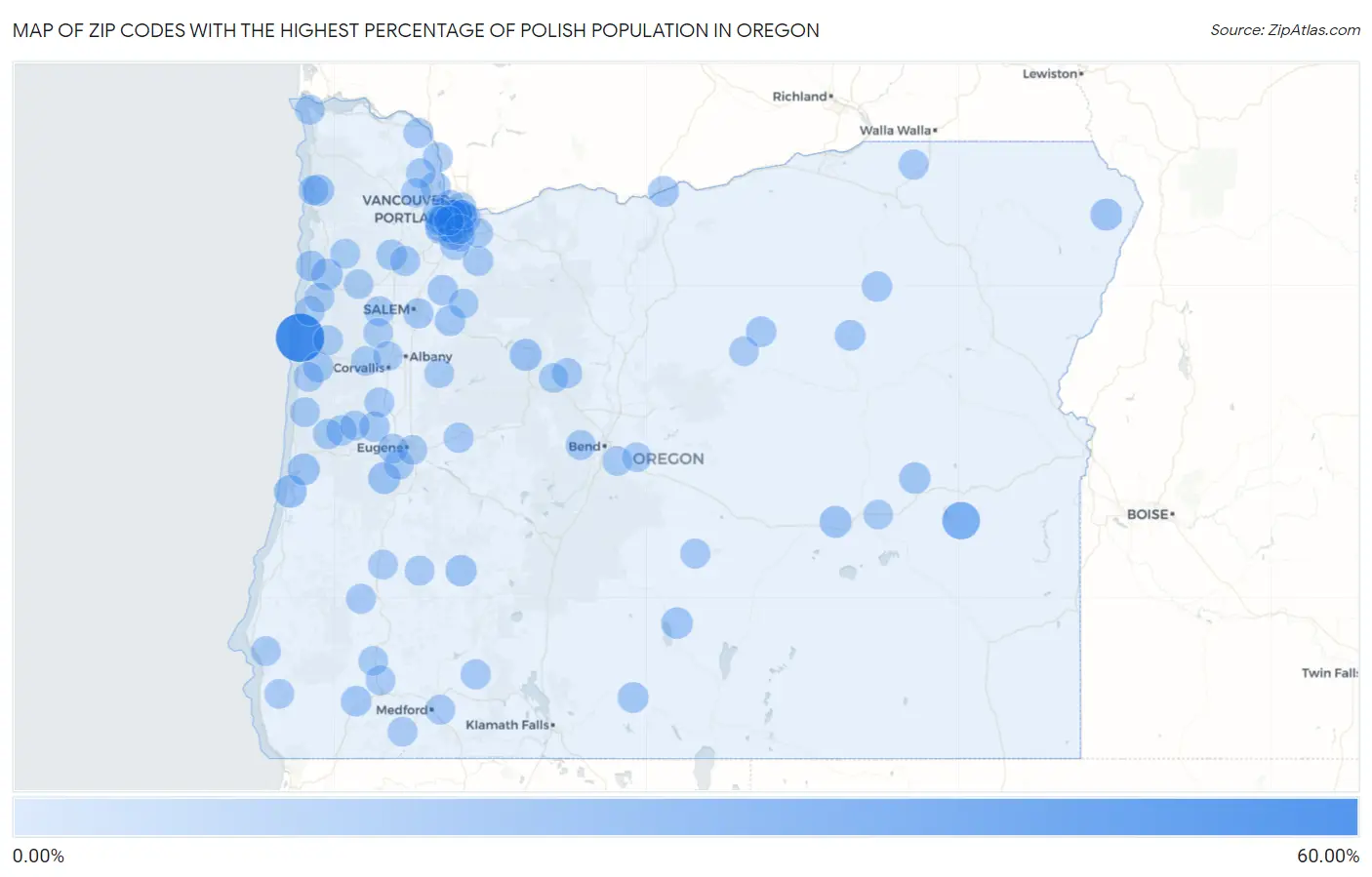 Zip Codes with the Highest Percentage of Polish Population in Oregon Map