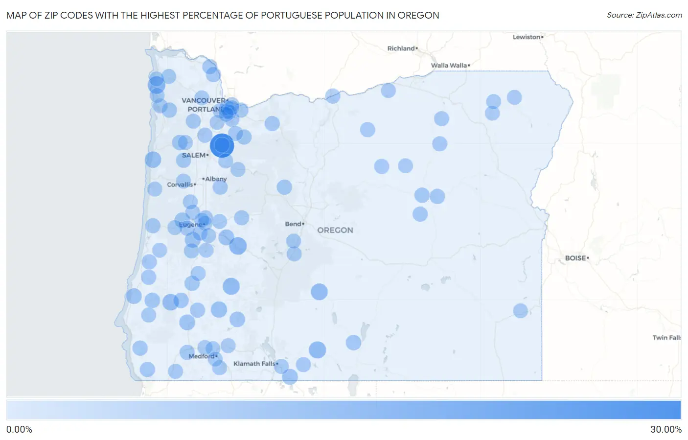 Zip Codes with the Highest Percentage of Portuguese Population in Oregon Map