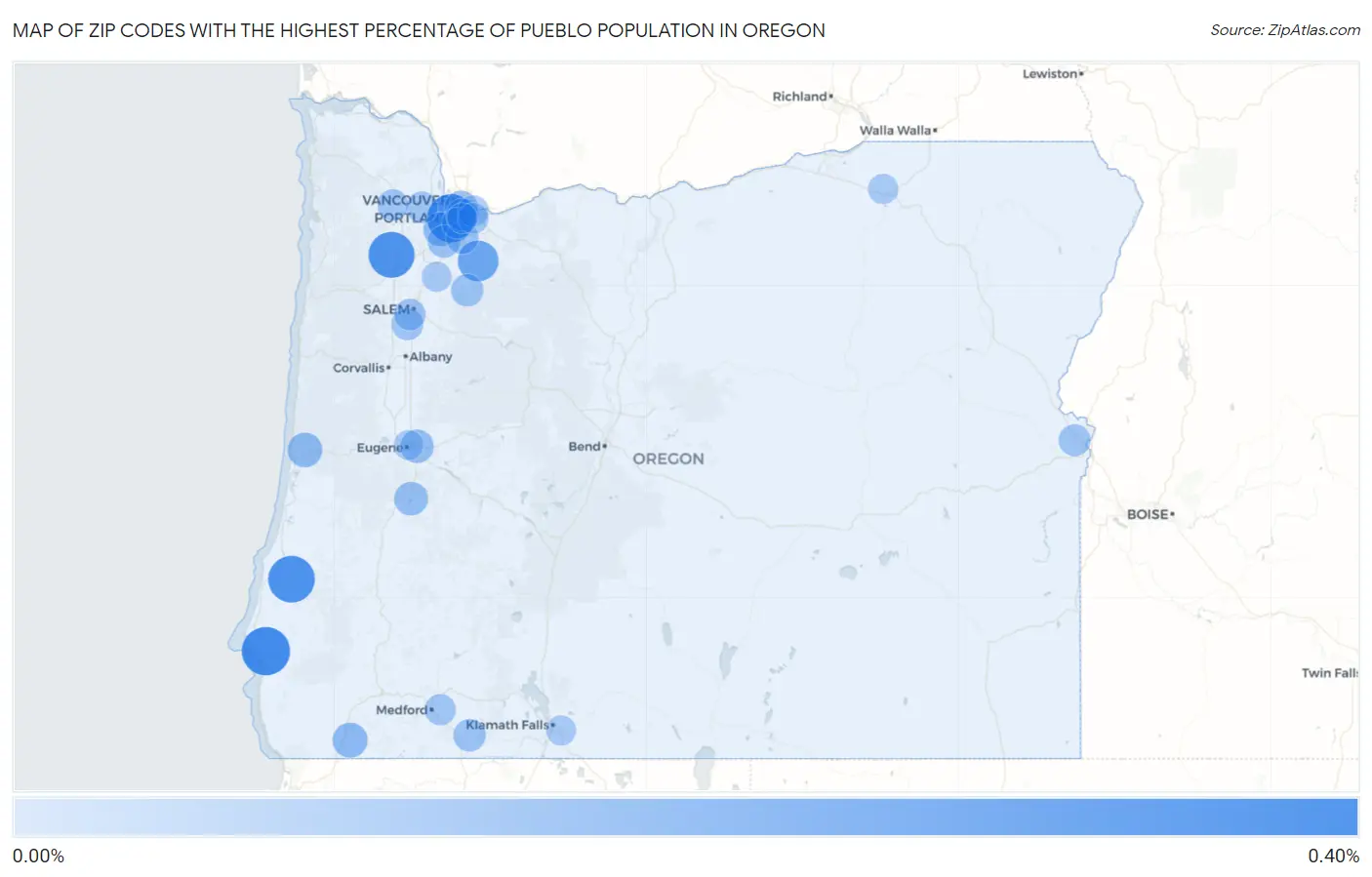 Zip Codes with the Highest Percentage of Pueblo Population in Oregon Map