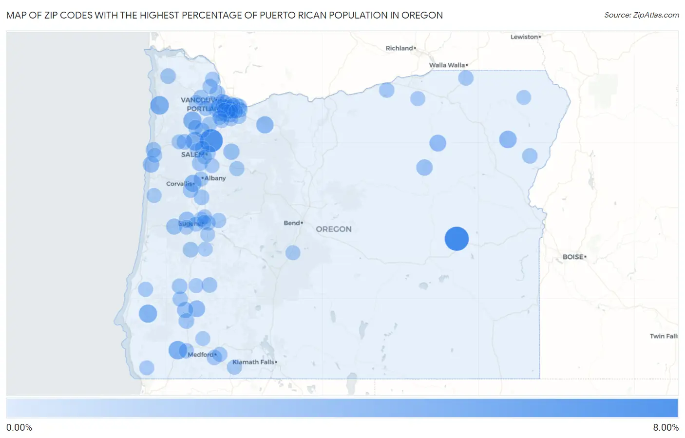 Zip Codes with the Highest Percentage of Puerto Rican Population in Oregon Map