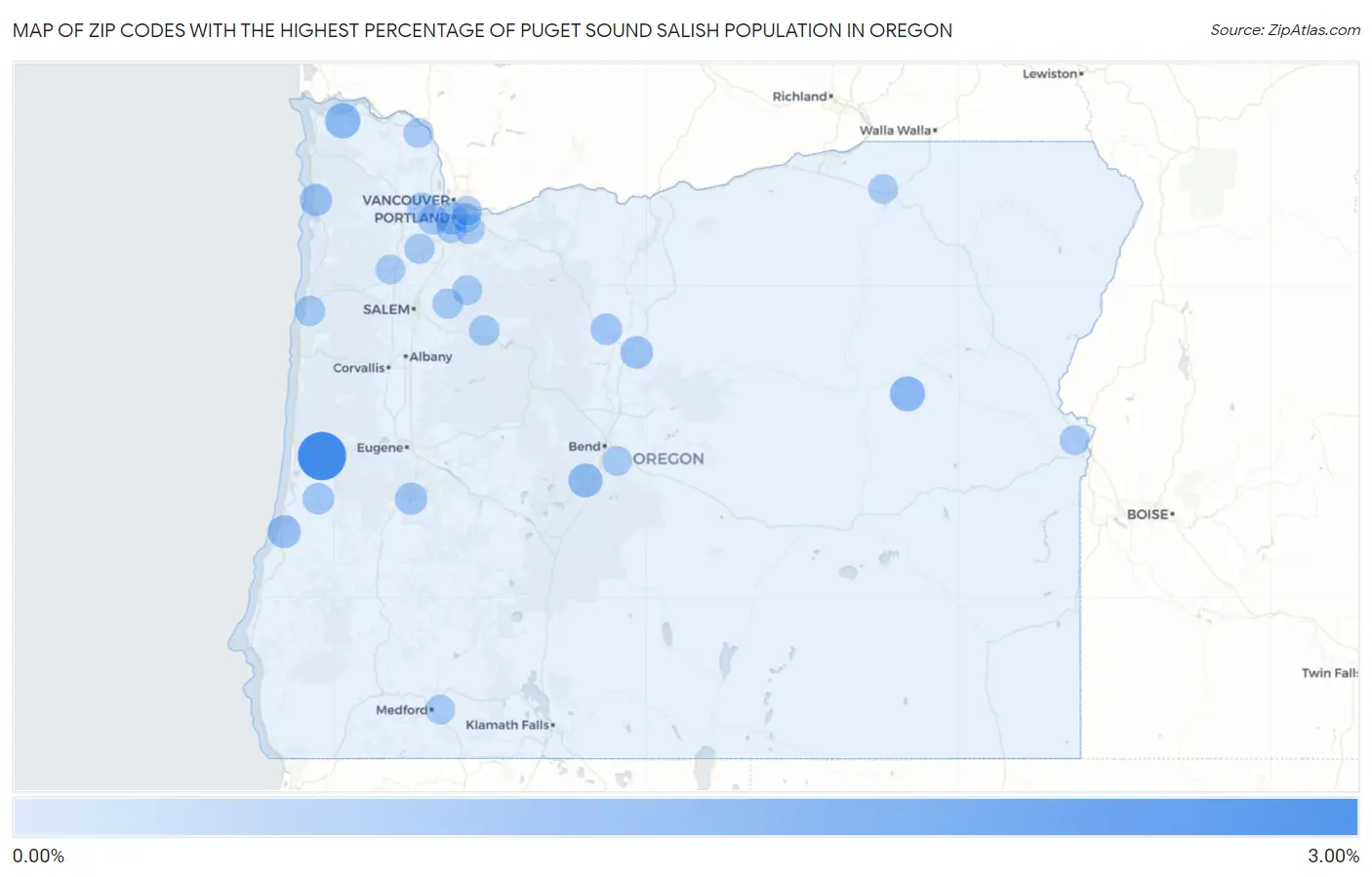 Zip Codes with the Highest Percentage of Puget Sound Salish Population in Oregon Map