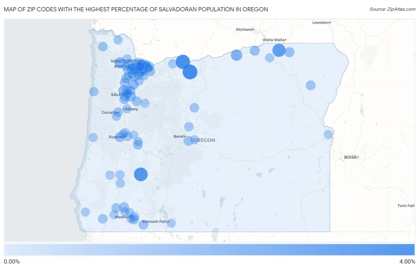 Zip Codes with the Highest Percentage of Salvadoran Population in Oregon Map