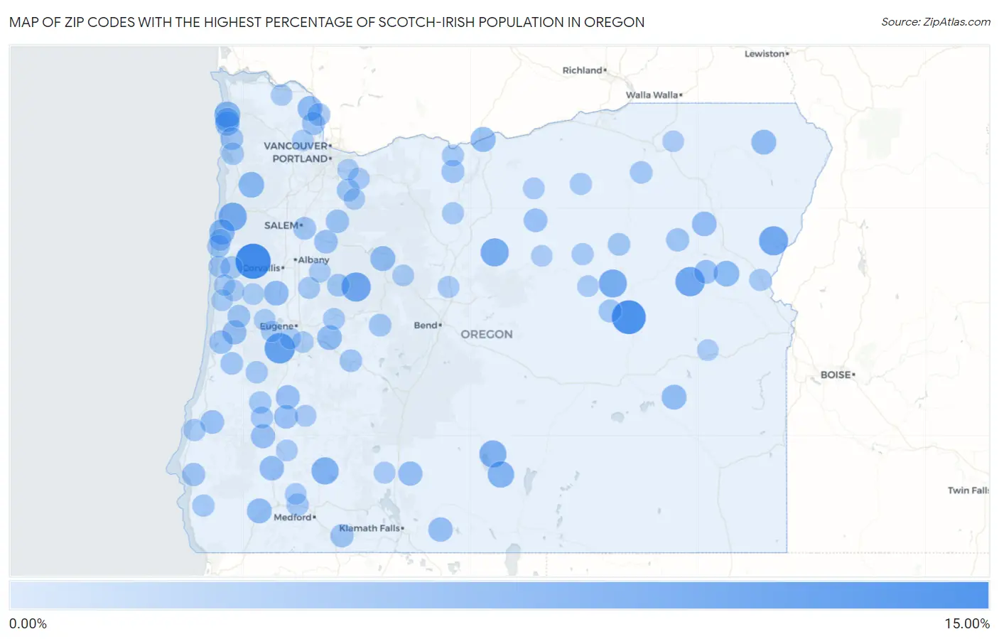 Zip Codes with the Highest Percentage of Scotch-Irish Population in Oregon Map