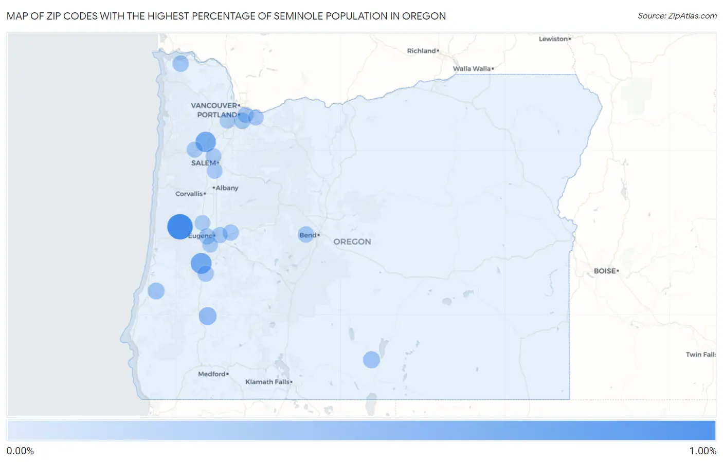 Zip Codes with the Highest Percentage of Seminole Population in Oregon Map