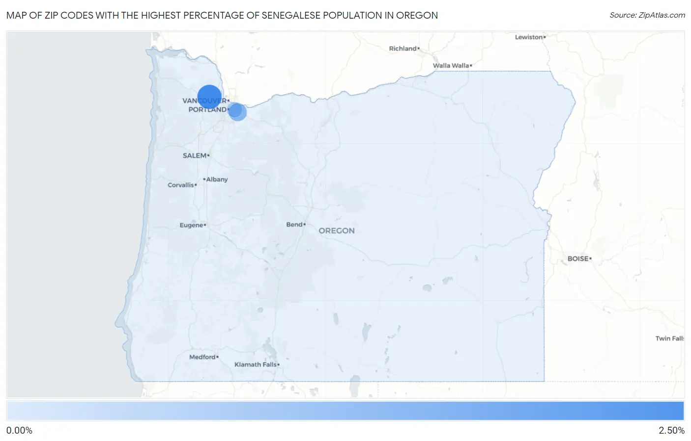 Zip Codes with the Highest Percentage of Senegalese Population in Oregon Map