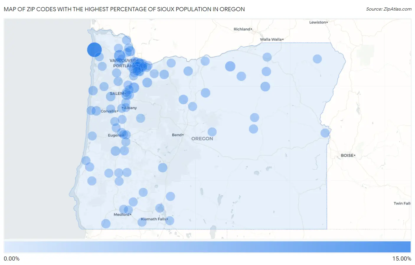 Zip Codes with the Highest Percentage of Sioux Population in Oregon Map