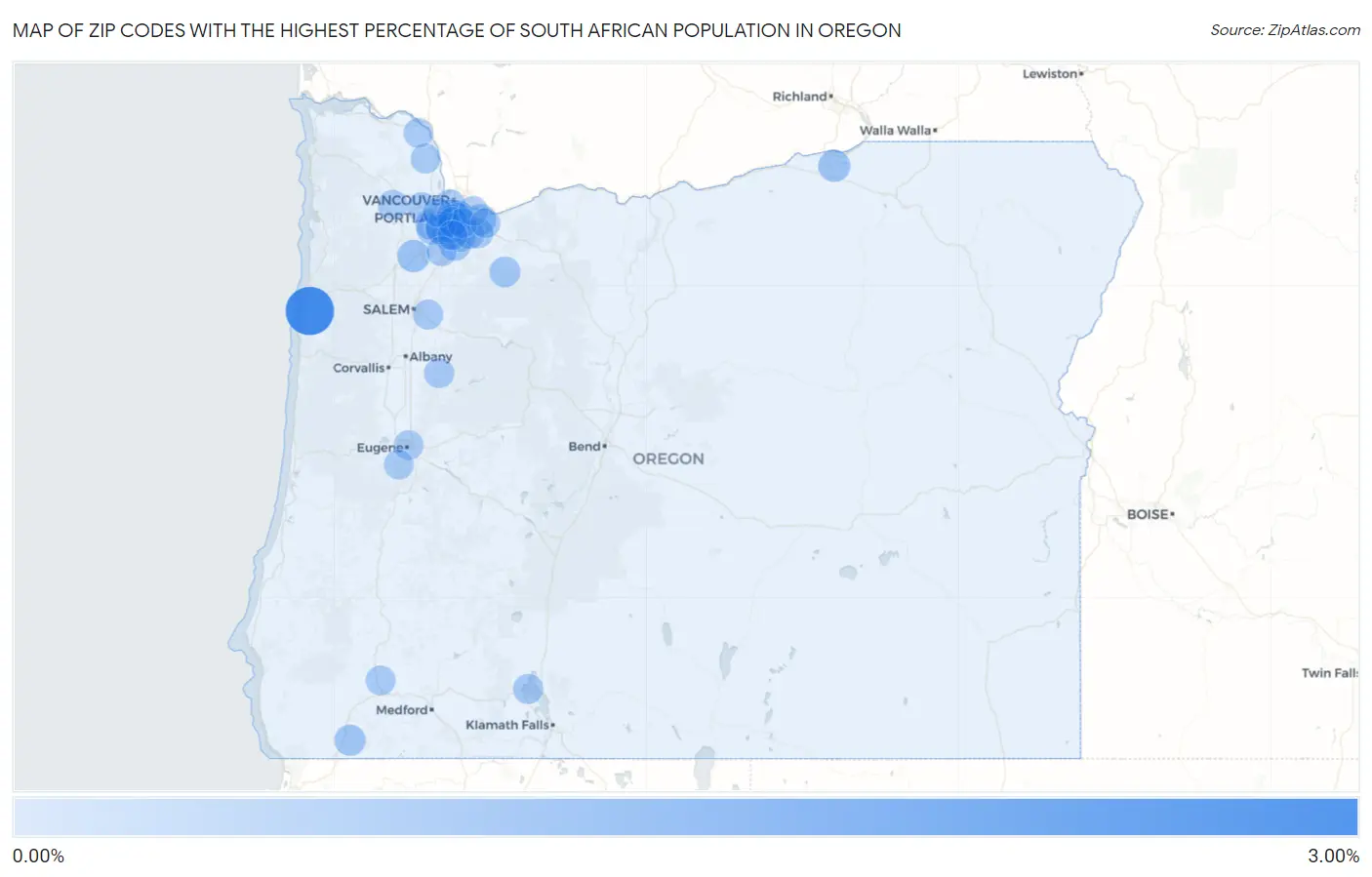 Zip Codes with the Highest Percentage of South African Population in Oregon Map