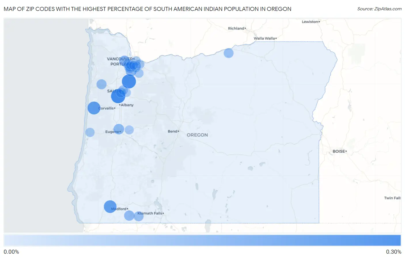 Zip Codes with the Highest Percentage of South American Indian Population in Oregon Map