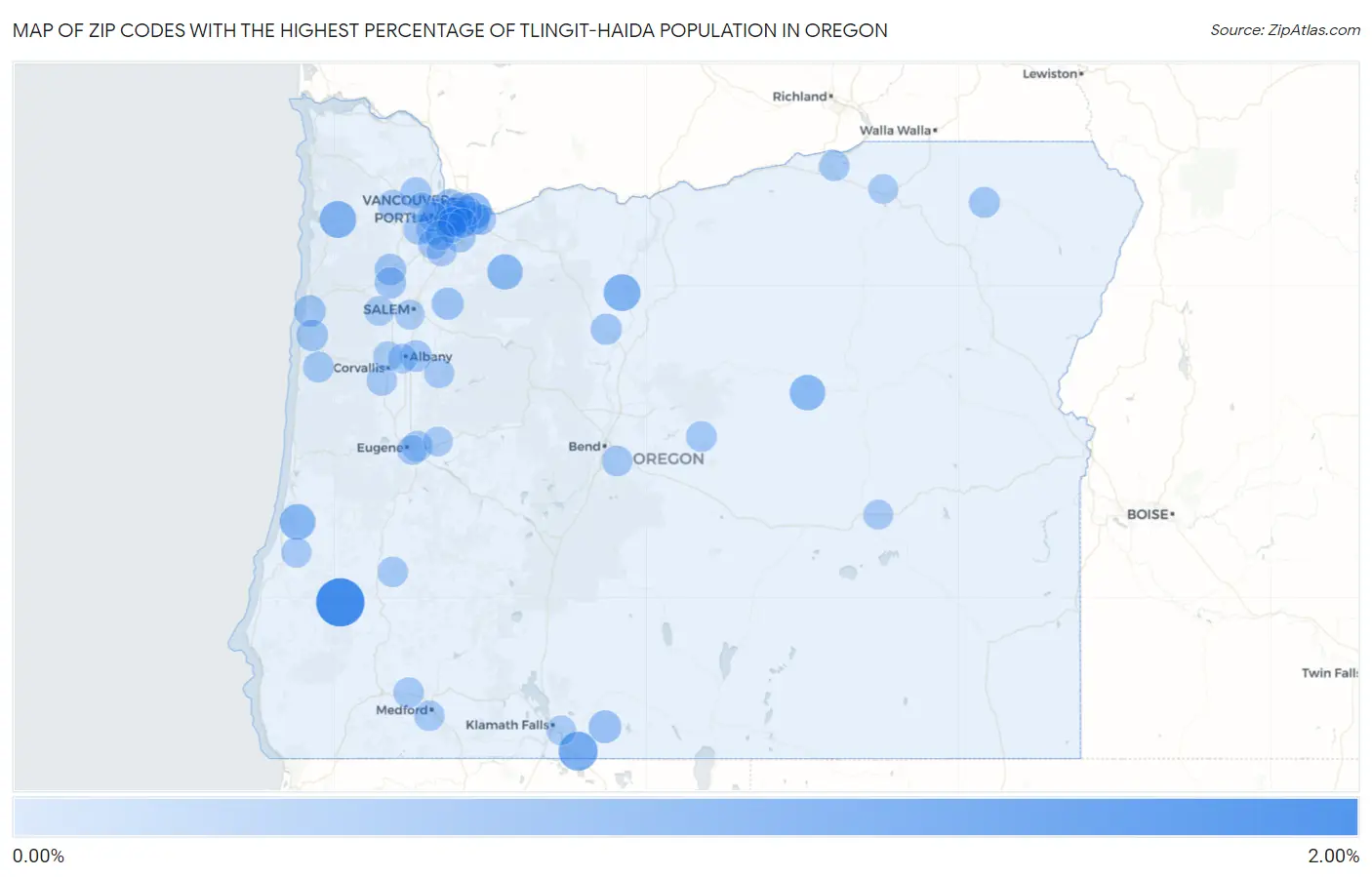 Zip Codes with the Highest Percentage of Tlingit-Haida Population in Oregon Map